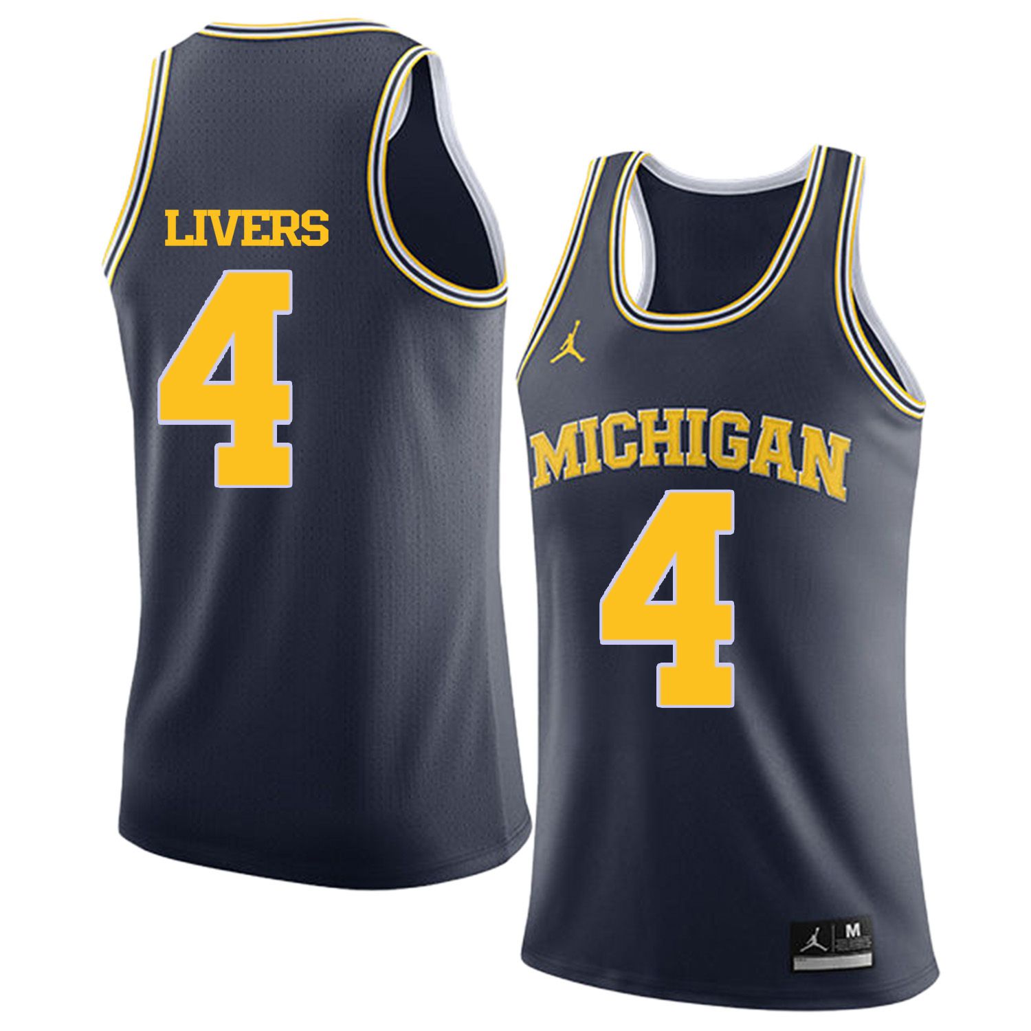 Men Jordan University of Michigan Basketball Navy #4 Livers Customized NCAA Jerseys